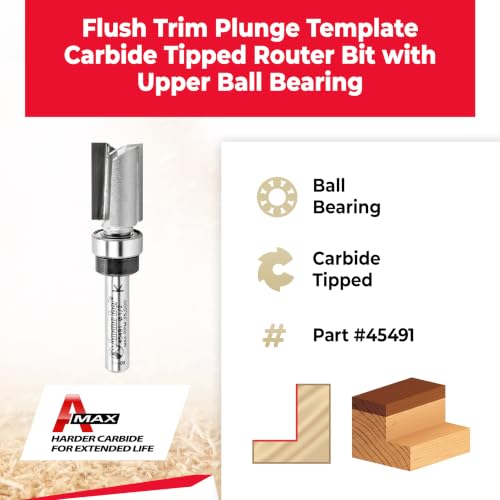 Image of Amana Tool - 45491 Carbide Tipped Flush Trim Plunge Template 1 /2 Dia x 3 /4 x 1 /4 inch Shan