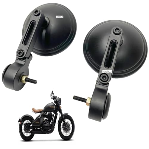 Image of Dhe Best Bike Motorcycle Anti Glare Handlebar Bar End Mirrors Rear view Round Mirror Foldable and Adjustable Mirror Set of 2 Black Suitable For Jawa Forty Two,42 Bobber,Yezdi&Perak
