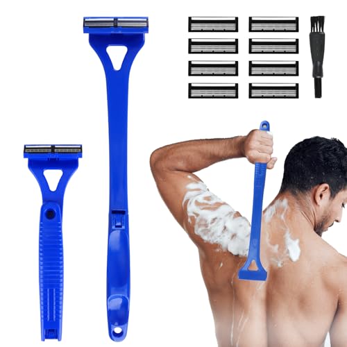 Aphohome Back Shaver for Men with Foldable Ergonomic Long Handle: Triple-Blade Razor for Smooth Shaves, Wet & Dry Grooming, 8 Replacement Blades, Ideal for Back Chest Body Hair Removal