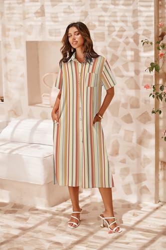 Image of Zeagoo Women Dresses Summer Casual Short Sleeve Button Down Shirt Dresses 2026 Beach Cover Up with Pockets
