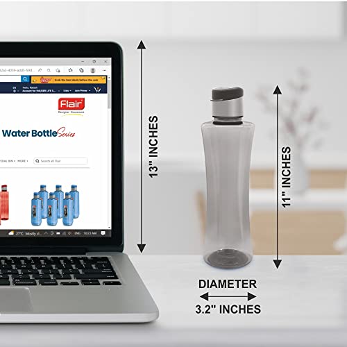 Image of FLAIR Sleek PET Water Bottles With Fliptop Lid Set of 6 Pcs 1000 ML (GRAY)