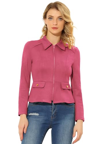 Allegra K Women's Faux Suede Jacket Short Zip Up Motorcycle Biker Coat