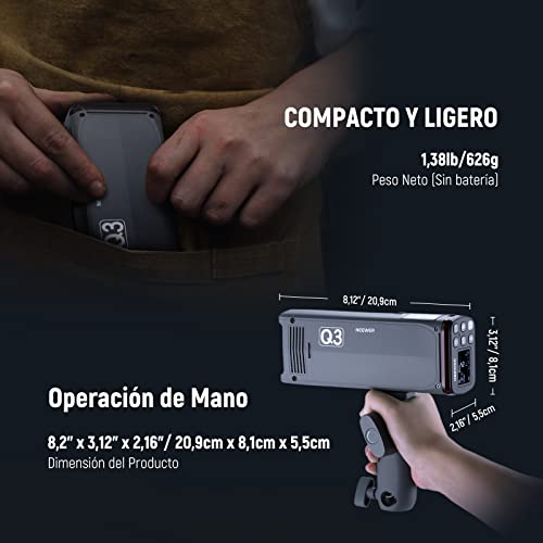 Ficha técnica NEEWER Q3 200Ws 2.4G TTL Flash Versión 2 1/8000 HSS Estroboscópico para Fotografía con Disparador QPRO-S Compatible con Sony Difusor Batería de 3200mAh 500pops Potencia Completa Reciclado 0,01-1,8s - Fernando Cortés