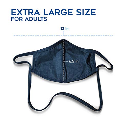 BLU HORN Cotton Breathable Face Mask - Dual Layered Reusable Full Face Mask for Men & Women with Curved Shape, Adjustable Loops & Lanyard - Black, X-Large
