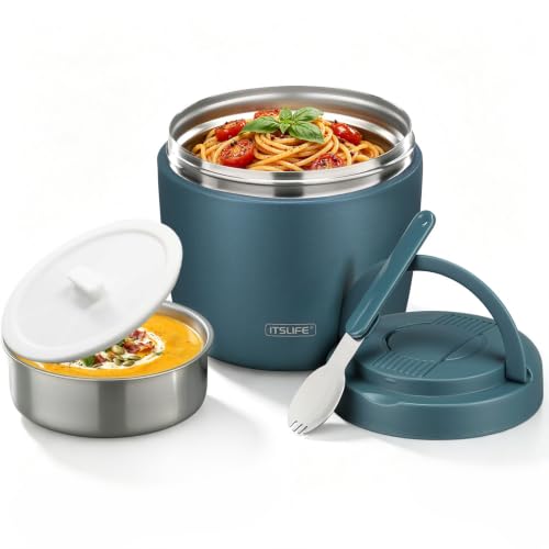 Itslife 32oz Insulated Soup Thermo, Vacuum Stainless Steel Food Jar for Hot & Cold Food, Leakproof Wide Mouth Lunch Container with Spoon (Teal)