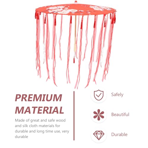 Paraguas japonés de seda rojo con mango de madera para decoración 6