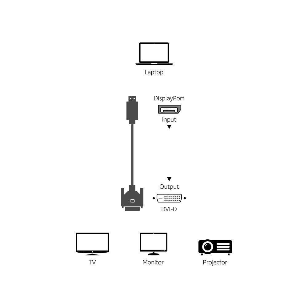 Amazon Basics Cavo da DisplayPort a DVI, con connettori placcati in oro, lunghezza 1.8 m, 6 feet, Nero