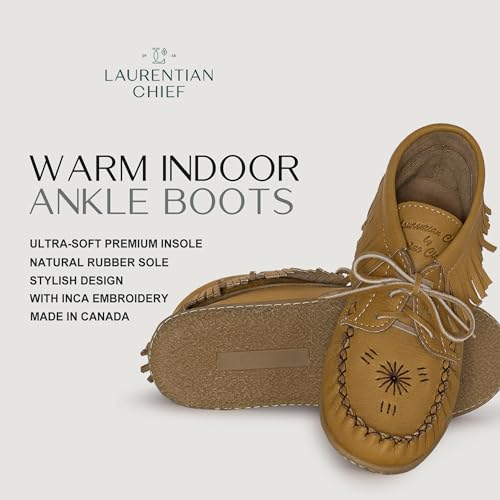 Image of Laurentian Chief Moccasins Women Ankle Boot - Stylish Ankle Boots with Inca Embroidery, Comfortable Insole, Durable Rubber Sole, Made in Canada