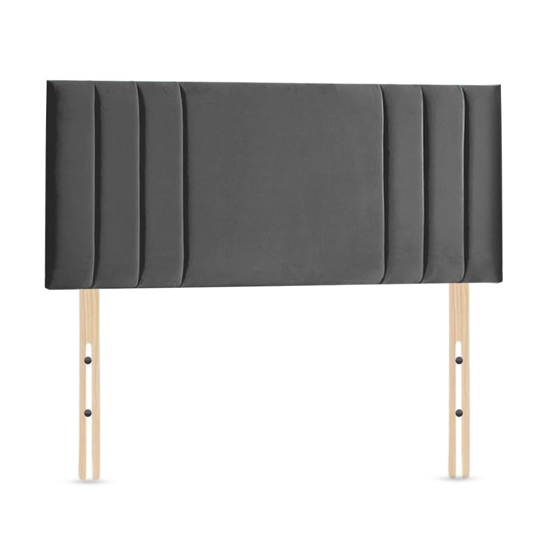 Elixir RIO 3 Divan Bed Headboard | Plush Velvet Fabric Headboards for 3ft single bed Frame | Elegant design with wooden material headboards for beds (Grey, 3ft Single Height-20inch)