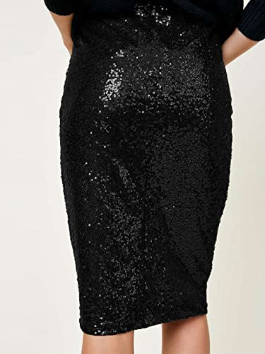Anna-Kaci Women's High Waist Sparkly Black Sequins Midi Skirt Pencil Cocktail Party Skirt, Black, Medium #TOP2