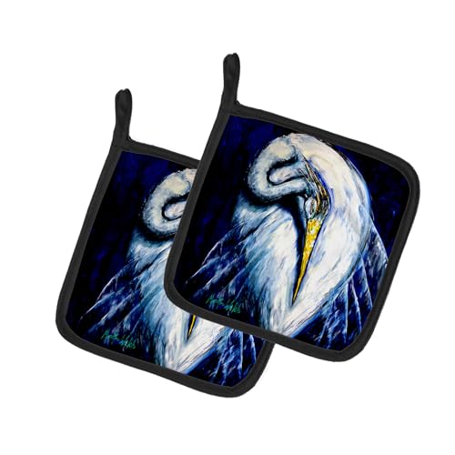 Caroline's Treasures Heron Freshen Up Pair of Pot Holders Kitchen Heat Resistant Pot Holders Sets Oven Hot Pads for Cooking Baking BBQ, 7 1/2 x 7 1/2
