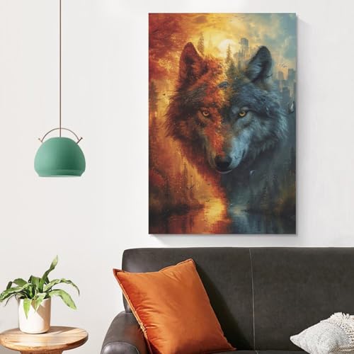 Lienzo de lobo de 50x75cm para transformar la pared de tu dormitorio principal 4