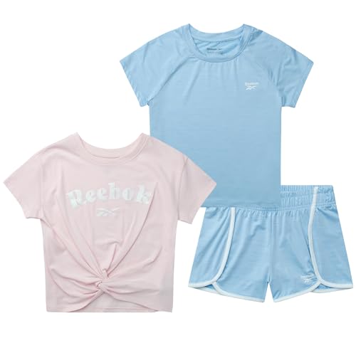 Reebok Girls 3-Piece Knit Tops & Running Gym Shorts Set for Sports & Play - image 1