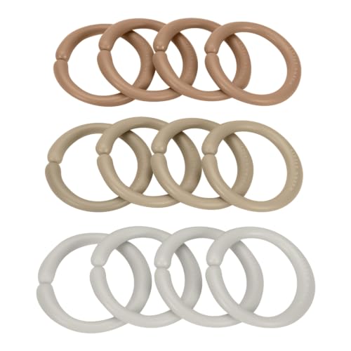 Little Dutch Spielzeugringe Set (12 Spielringe) Kinderwagenkette Kinderwagenanhänger Befestigungsringe beige - Newborn Naturals