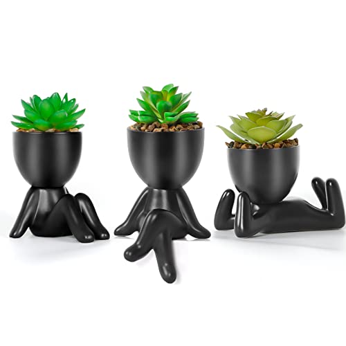 Dremisland 3 Piezas Plantas Suculentas Artificiales en Macetas de Cerámica Negro Pequeñas Plantas Artificiales Decorativa Suculentas Falsas para Hogar Oficina Mesa Escritorio Sala de Estar