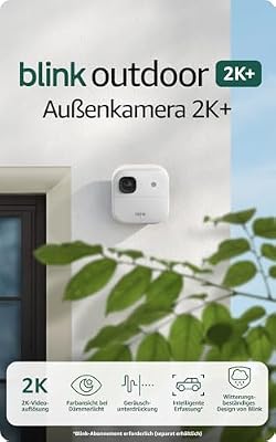Blink Außenkamera 2K+ (neueste Generation) – Kabellose, intelligente Sicherheitskamera, 2K-Videoauflösung, bis zu zwei Jahre Batterielaufzeit. Sync-Basismodul enthalten – 1-Kamera-System, Weiß