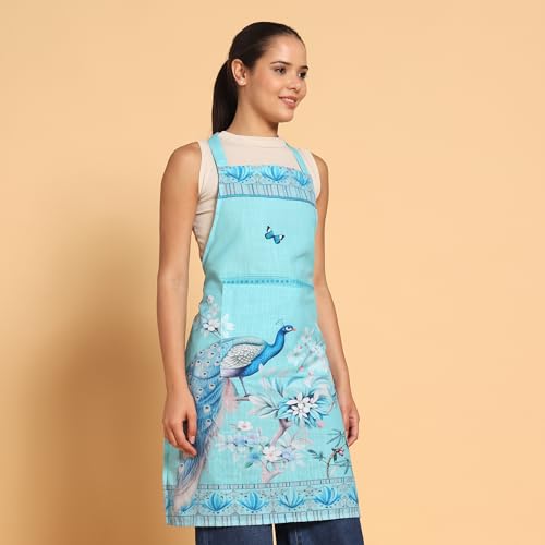 Image of ishro home Premium Apron for Kitchen Cotton | Luxury Kitchen Apron with Large Front Pocket | Adjustable Fit | Stain-Resistant, Machine Washable |