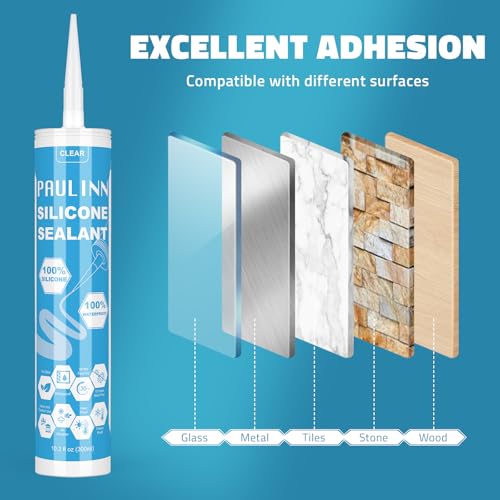 image for PAULINN Silicone Sealant, 100% Silicone Caulk Clear Waterproof for RV,