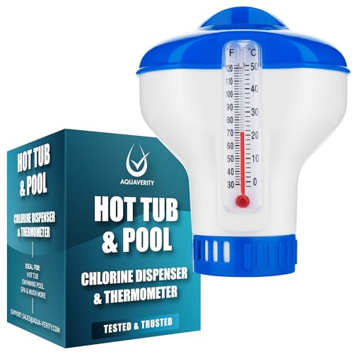 AQUAVERITY Distributeur de Chlore avec thermomètre intégré – Distributeur de Chlore Flottant, Piscine et spas – Contrôle du débit réglable, Design...