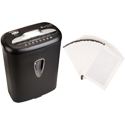 AmazonBasics 8-Sheet Capacity, Cross-Cut Paper and Credit Card Shredder, 4.1 Gallon & Sharpening Lubricant Sheets - Pack of 24