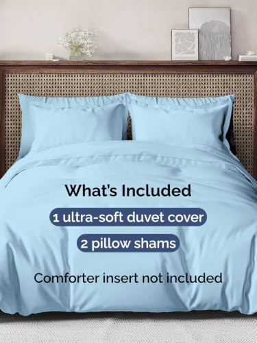 Image of Duvet Cover Queen Size - Soft 3 Piece with Zipper Closure - Sky Blue
