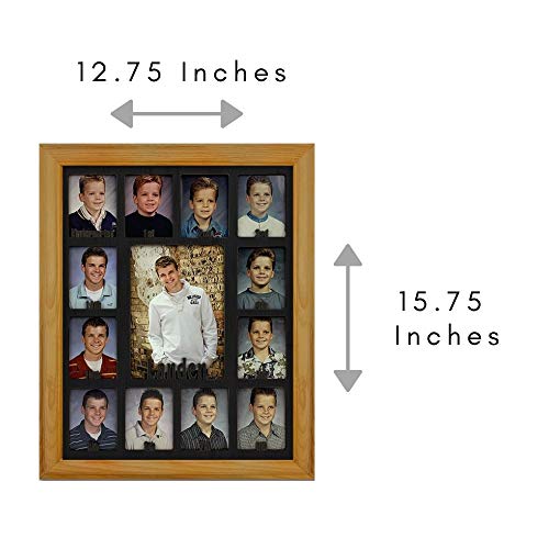 Northland School-Years Picture Frame Personalized - Holds Twelve 2.5" X 3.5" School Photos And 5" X 7" Kindergarten To Graduation Picture, Oak Frame, Black Mat, Customizable With Any Name #TOP3