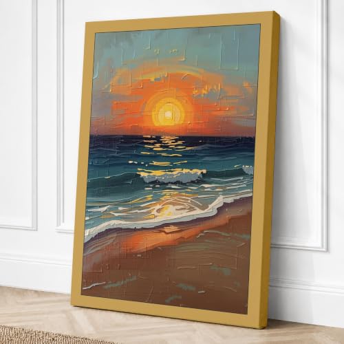 Image of Seascape at Golden Hour Canvas Wall Art Print 18x12 Inch (46 x 30 cm)