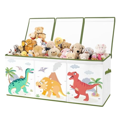 alldomess Toy Storage Bin with Lids,Extra Large Toy Box Chest with Handles for Kids Boys Girls,Collapsible Storage Organizer Box Bin Basket for Bedroom,Playroom, Nursery,37.8"x12.6" x15.7",Dinosaur