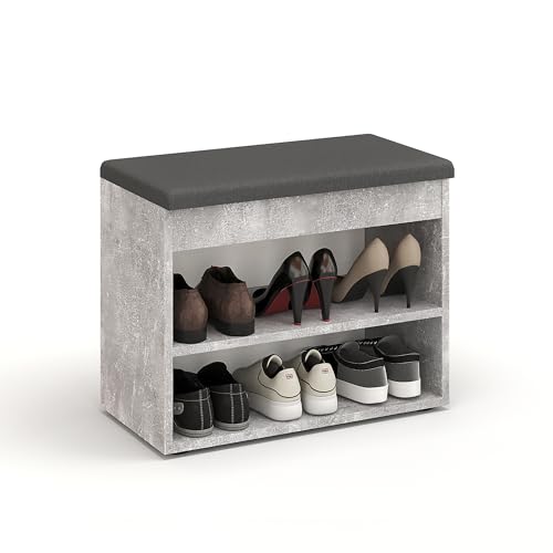 Komto Shoe Storage Bench with Cushion – Hallway Seat with Storage, Narrow Shoe Rack Bench for Entryway or Indoor Use – Concrete, 60cm - Image 3
