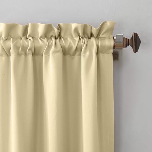 Image of THE LINEN COMPANY Premium Thermal Rod Pocket Curtain 9 Feet, Blackout Window & Door Curtain, Light Beige