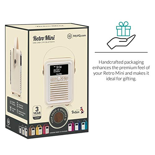 VQ Retro Mini Radio Portable avec Haut-Parleur Bluetooth et 60 Présélections. Comprend Une Radio Dab avec Prise en Charge FM. Radio-Réveil Dab+ Alarme à Piles avec écran LCD - Noyer