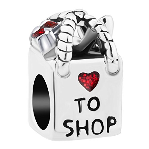 Image of Q&Locket inchto Shop Fashion Shopping Bag Charm Heart Pink for Bracelet (Red Heart)