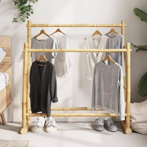 Mokuyary Perchero, 100 x 30 x 100 cm, de bambú, para chaquetas, abrigos de invierno, vestidos, camisas, camisetas y jerseys