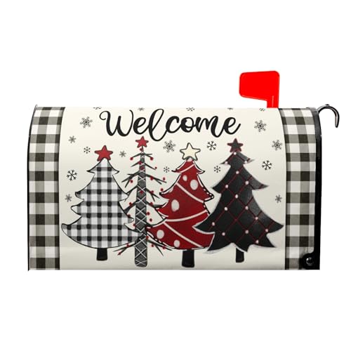 Image of Miaoquhe Christmas Buffalo Plaid Mailbox Covers Magnetic Standard Size 21 inchx18 inch Winter Welcome Tree Mailbox Wraps Xtmas Snowflakes Post Letter Box for Holiday Outdoor Decoration
