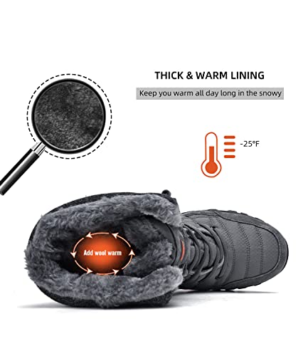 Enlen&Benna Men's Women's Winter Waterproof Snow Boots With Fur Lined Anti Slip Lace Up Warm Mid Calf Booties Outdoor Comfort Fashion Hiking Boots Grey #TOP4