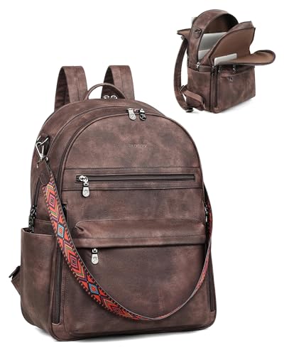 Image of FADEON 15.6 Inch Laptop Backpack Purse for Women, Large Capacity | Vegan Leather Backpack with Padded Straps, Laptop & iPad Slots Fits 13 inch, 14 inch & 15.6 inch, Roomy for Daily, Work & Travel