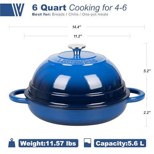 Cast Iron Enameled Dutch Oven Pot with Lid for Bread Baking, Bread Oven, 6 Quart, Blue - Additional View