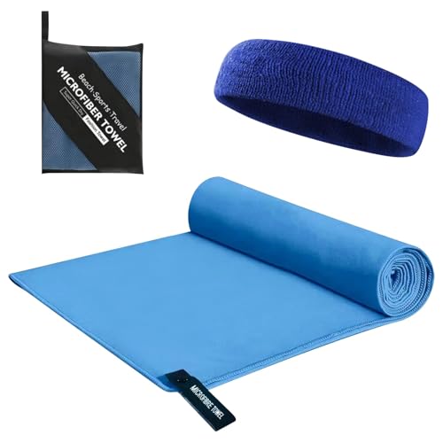 HTRTRR Toalla de microfibra para fitness, secado rápido, compacta, toalla de gimnasio, perfecta para fitness, yoga, viajes, playa, azul cielo