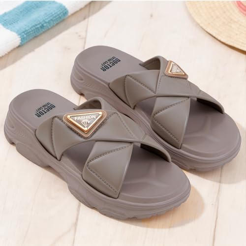 Image of DOCTOR EXTRA SOFT Women's Fashionable Buckle Sliders /Slippers with Cushion FootBed for Adult | Comfortable & Light Weight| Stylish & Anti-Skid| Waterproof & Everyday Flip Flops for Ladies Girls D-521