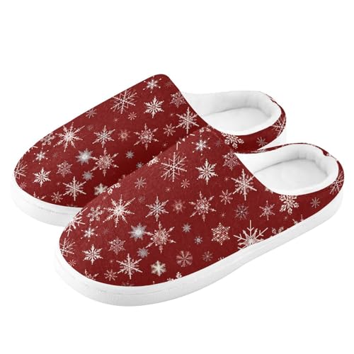 Fuzzy Memory Foam Slippers for Women/Men Graphic Snowflakes Red Pattern Fluffy Winter House Shoes Indoor and Outdoor4