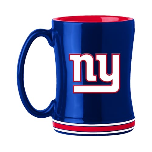 FANMATS NFL New York Giants 14 oz Relief Coffee Mug 14 Fluid Ounces | Ceramic | Sculpted 3D Logo | Team Color | Great Gift