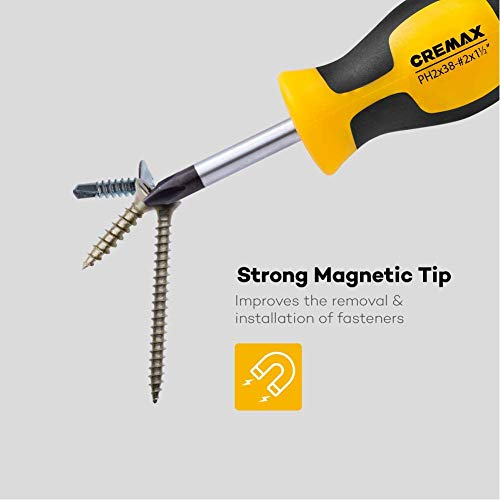 Magnetic Screwdriver Set 10 PCS, CREMAX Professional Cushion Grip 5 Phillips and 5 Flat Head Tips Screwdriver Non-Slip for Repair Home Improvement Craft