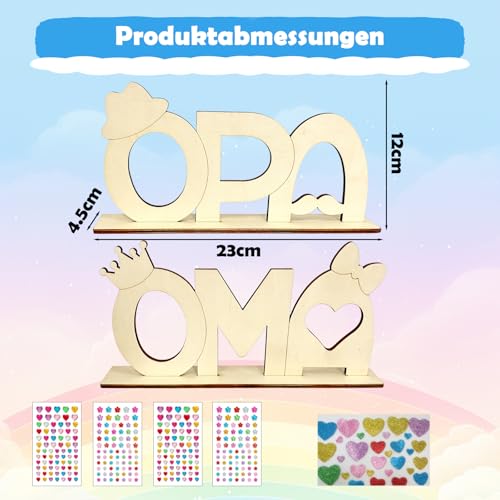 MOAZIFI oma und opa geschenk aus Holz, DIY Bilderrahmen Set mit OMA und OPA Aufsteller Herz und Blumenstickern, geschenk oma und opa als Weihnachtsdeko und opa geschenk