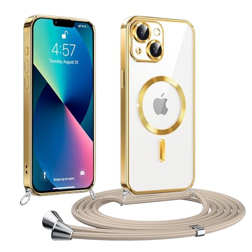 CaseLover Magnetic Mobile Phone Chain for iPhone 13 / iPhone 14 Case with Strap, Compatible with MagSafe, Transparent Silicone Mobile Phone Case with Removable Cord for Hanging, Shockproof Protective CaseLover Magnetic Mobile Phone Chain for iPhone 13 / iPhone 14 Case with Strap, Compatible with MagSafe, Transparent Silicone Mobile Phone Case with Removable Cord for Hanging, Shockproof Protective