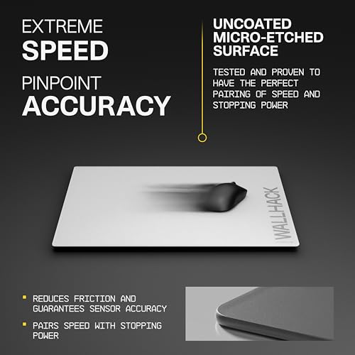 Image of Wallhack SP-004A Glass Gaming Mouse Pad, Medium 15.4x17.7 in, White | Tempered glass mousepad for FPS & esports, compact precision surface with smooth tracking & non-slip 60A silicone base.
