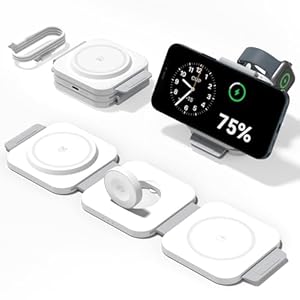 3 in 1 Wireless Charging Station for Apple Devices, Foldable Portable Fast for MagSafe Charger Stand Travel Magnetic Wireless Charging Dock for iPhone 17/16/15/14/13/12, Apple Watch, AirPods Pro 4 3 2