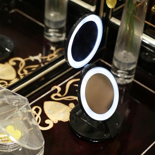 Miroir de maquillage pliable double face noir compact en ABS - 6