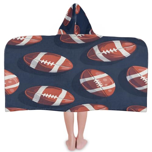 Ioracida American Football Kids Hooded Beach Towel for Girls Boys, Football Large Hooded Bath Towel Wrap Absorbent Quick Dry Toddler Swim Shower Pool Beach Towel