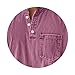 Men's Vintage Henley Shirt Distressed Long Sleeve Button Down Stand Collar Top Classic Retro Washed Tops Pink