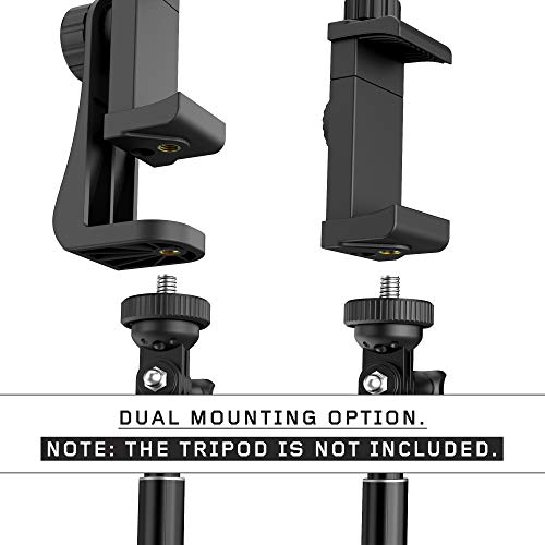 Image of Universal Phone Tripod Mount Adapter with Wireless Camera Remote, Cell Phone Holder with Adjustable Clamp for Selfie Stick Monopod for iPhone, Samsung Wrist Strap Included (Black-with LED light)